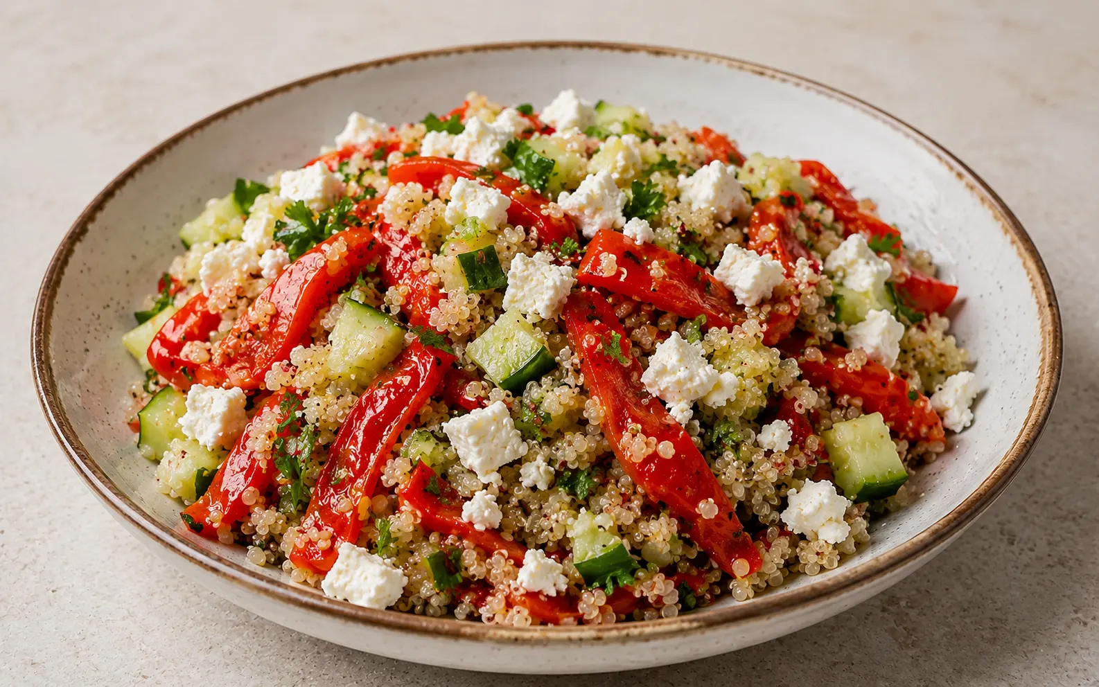 QUINOA SALAD WITH ROASTED PEPPERS AND CHEESE – A MEETING OF TRADITION AND NEW FLAVORS