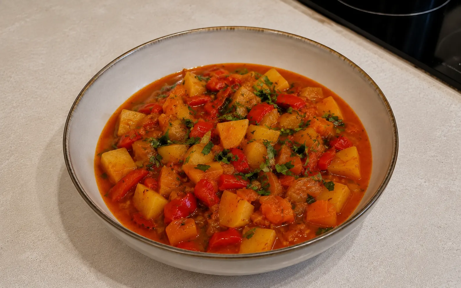 КАРТОФЕНА МАНДЖА С ПЕЧЕНИ ЧУШКИ – ВКУСЪТ НА ДОМАШНАТА ТРАПЕЗА