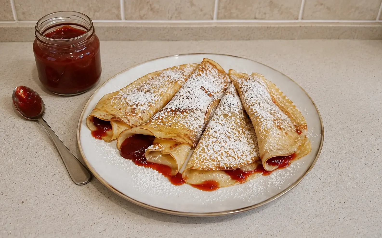 HOMEMADE PANCAKES WITH RASPBERRY PRESERVE 